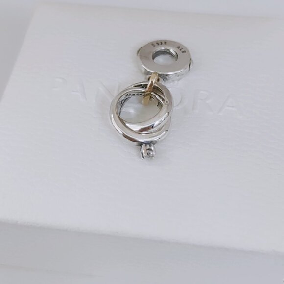 Pandora Two-tone Wedding Rings Dangle Charm Pendant S925 Silver with box - Picture 6 of 6